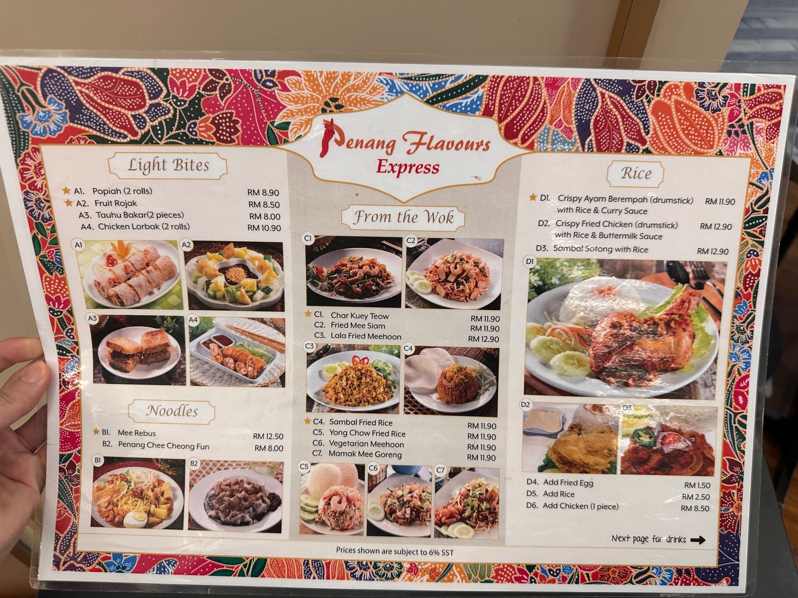 Penang Flavours Express menu page 1