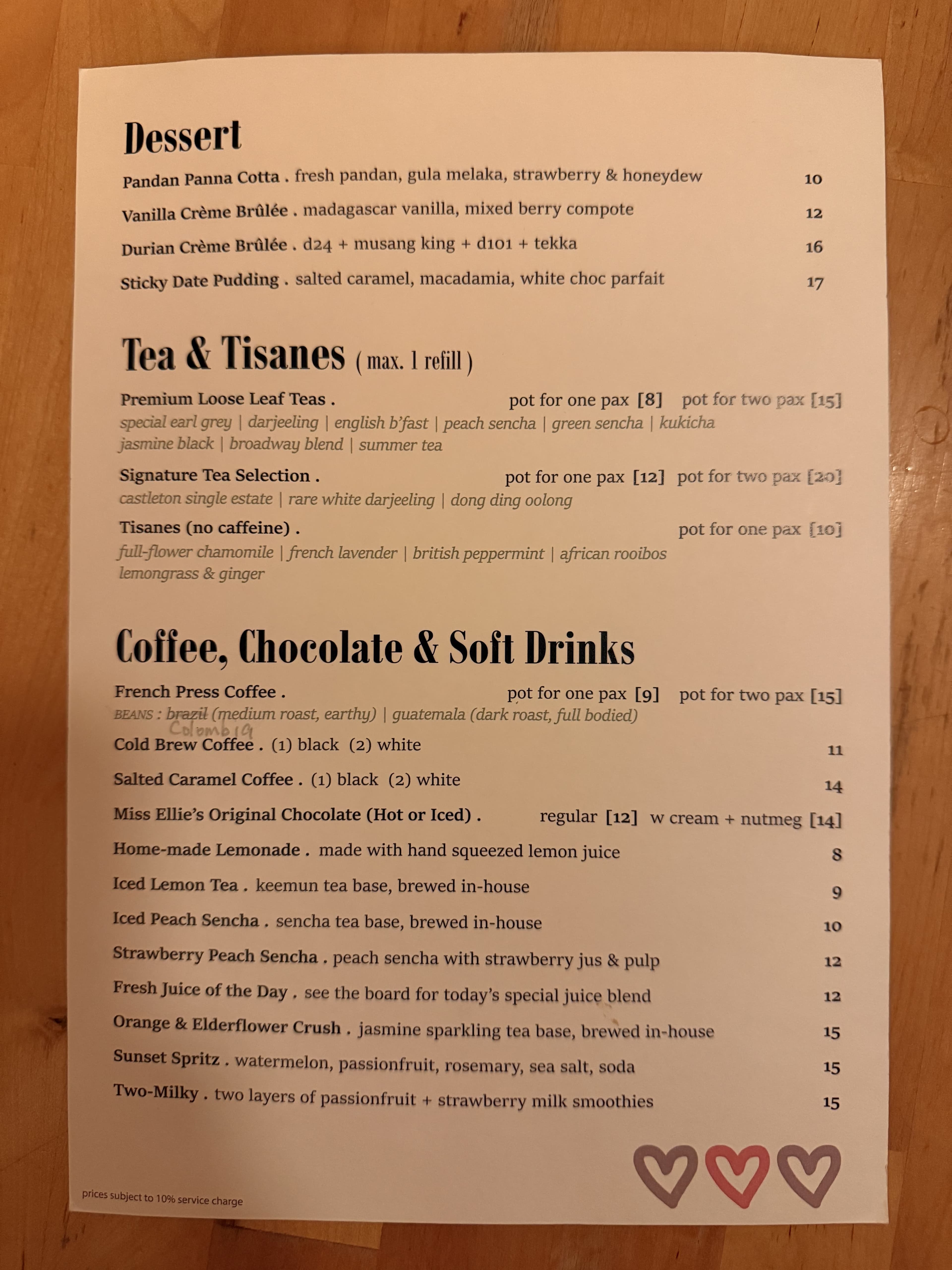 Miss Ellie Tea House menu page 1