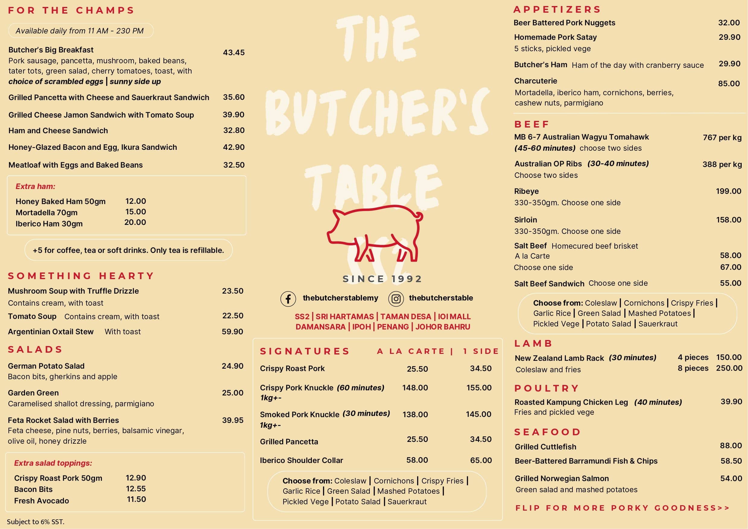 The Butcher's Table @SS2 menu page 1