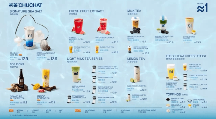 Chuchat(初茶)@ AEON Mall Bukit Mertajam menu page 1